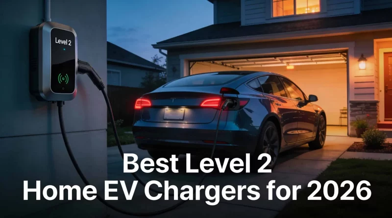 Smart home EV charger with a digital status display and NACS handle.